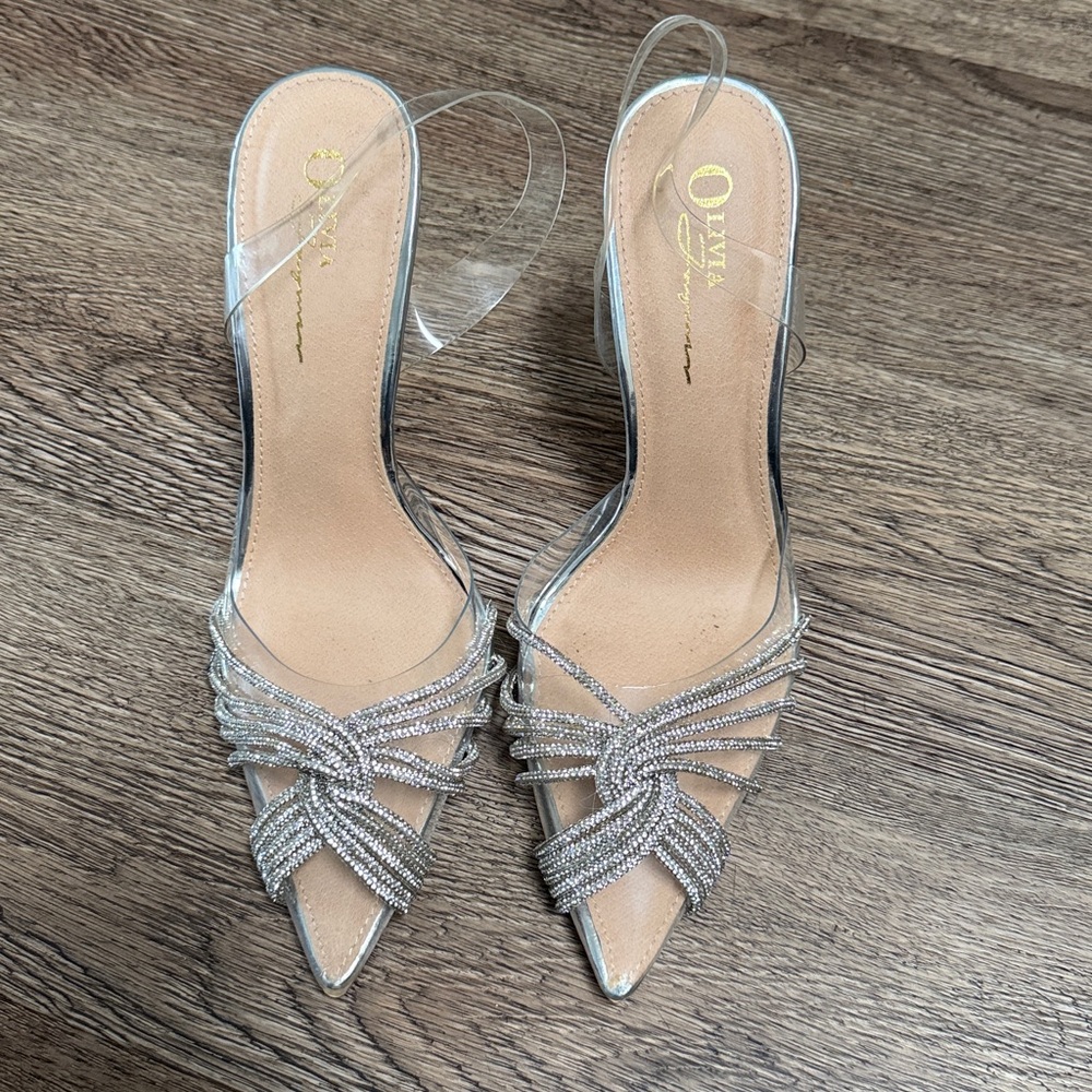 Olivia Jaymes Rhinestone Plastic Metalic Strappy Sandals